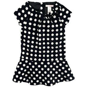Janie and Jack Geo Dot Dress Girls Black White Short Sleeve Cotton Size 3